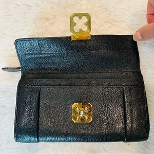 Chloe Elsie Continental Turn Lock Black Goat Skin Leather Zip Long Wallet
